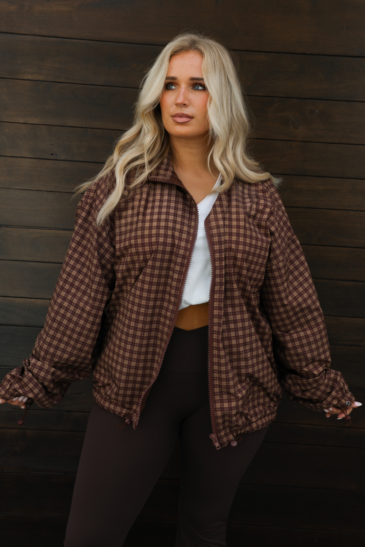 Rainy Days Zip-Up Jacket: Brown/Plaid