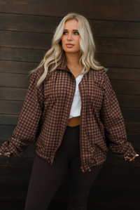 Rainy Days Zip-Up Jacket: Brown/Plaid