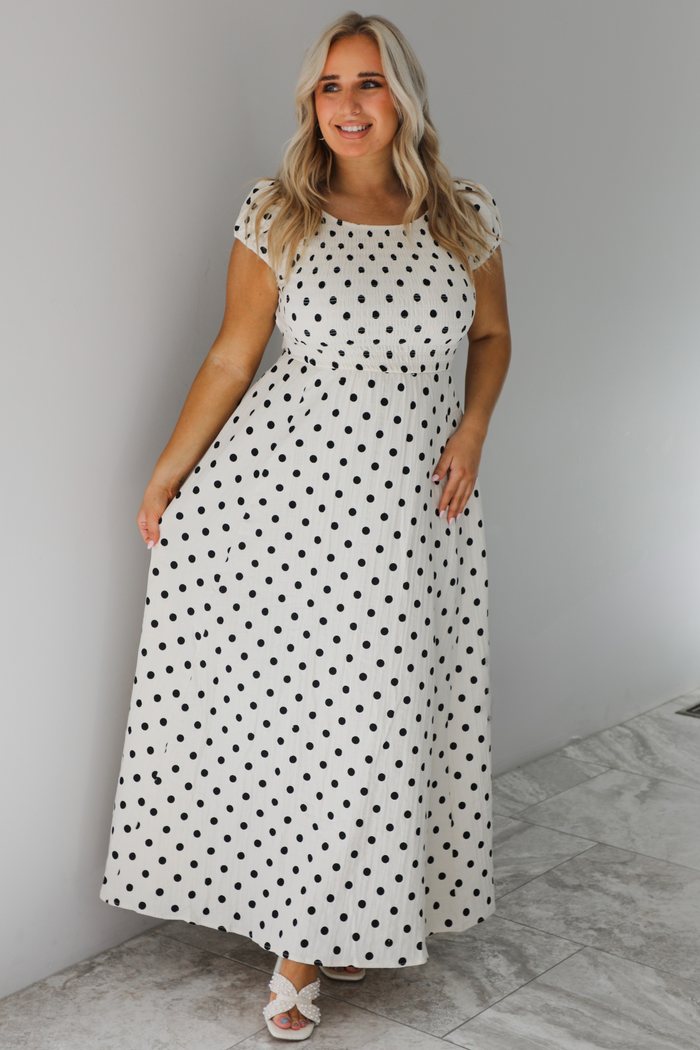 Polka Dot Cutie Midi Dress: Cream/Black