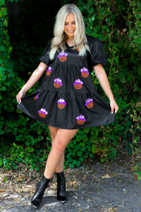 Western Jack-O-Lantern Dress: Black/Multi