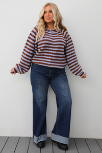 Someday Cardigan: Blue/Brown