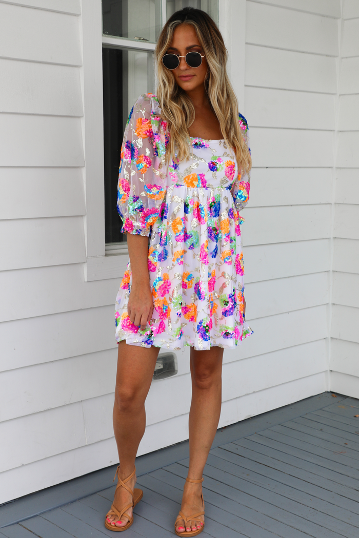 Glowing At Midnight Dress: White/Multi