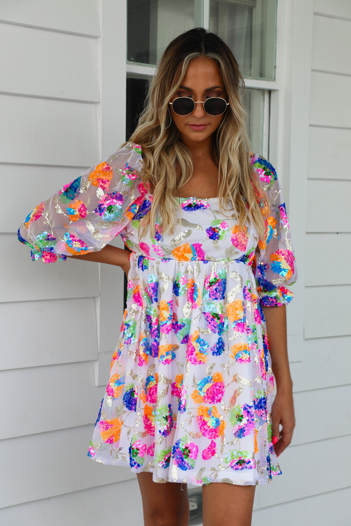 Glowing At Midnight Dress: White/Multi