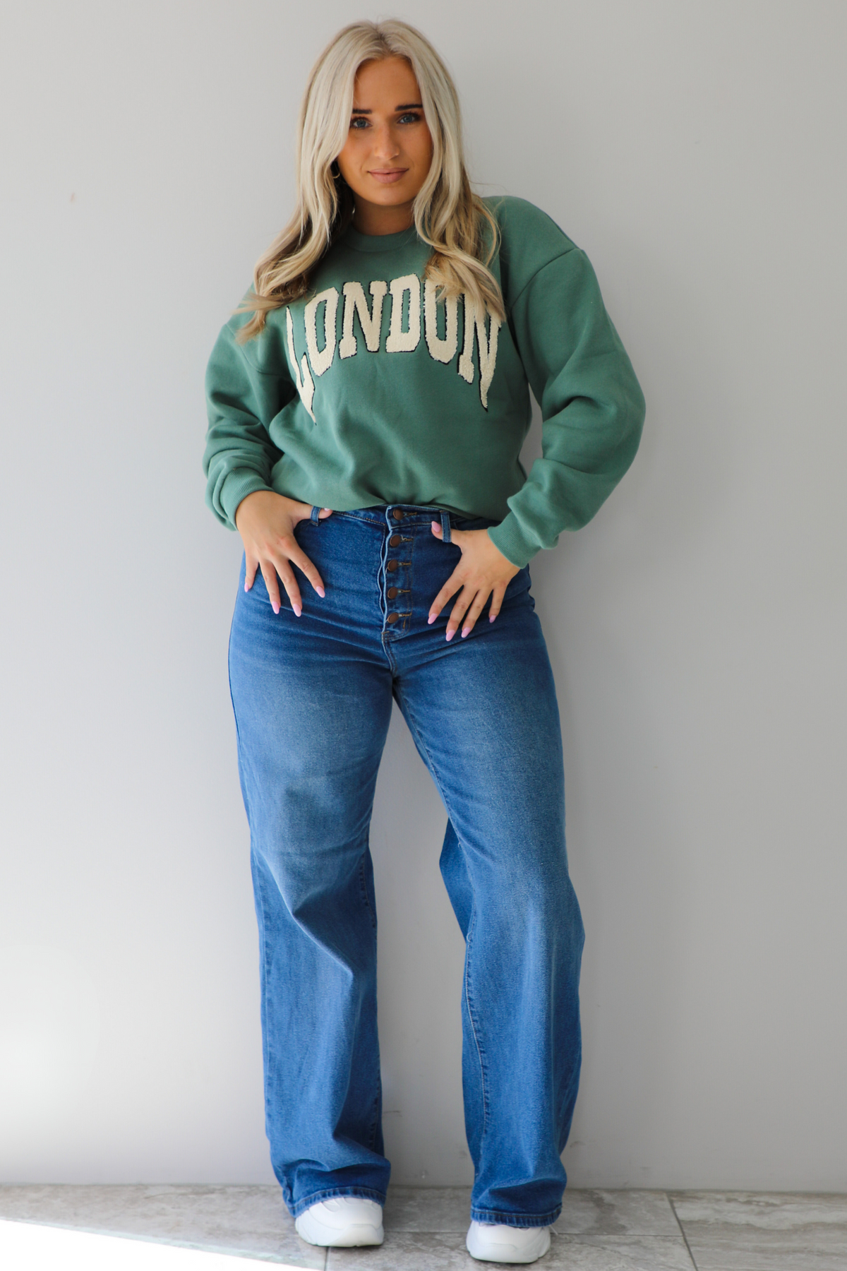 Boulce Letter Patch Sweater: Emerald/Multi