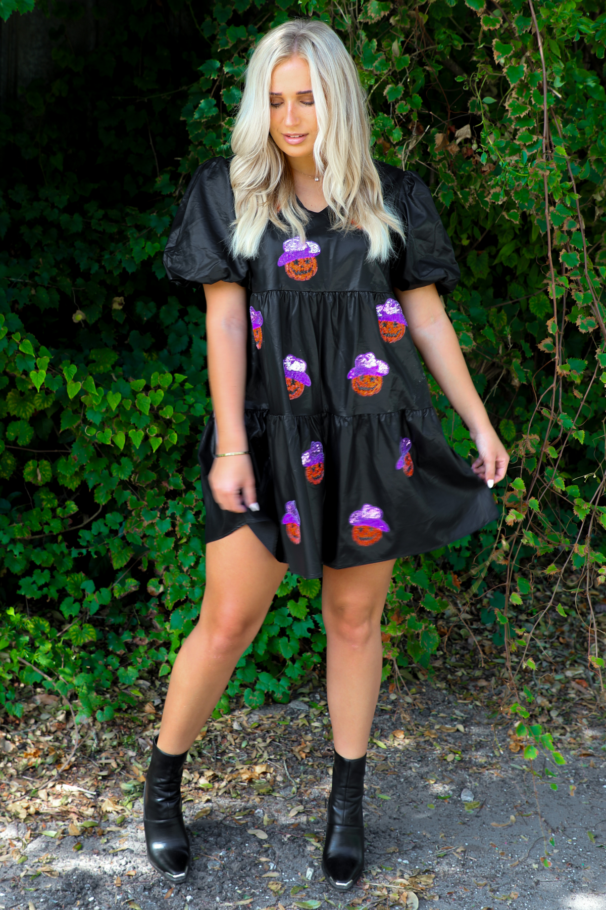 Western Jack-O-Lantern Dress: Black/Multi