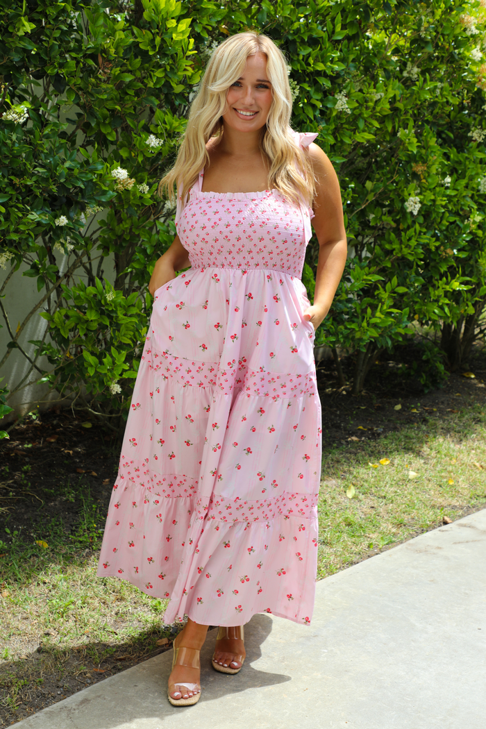 Summer Wedding Maxi Dress: Pink/Multi