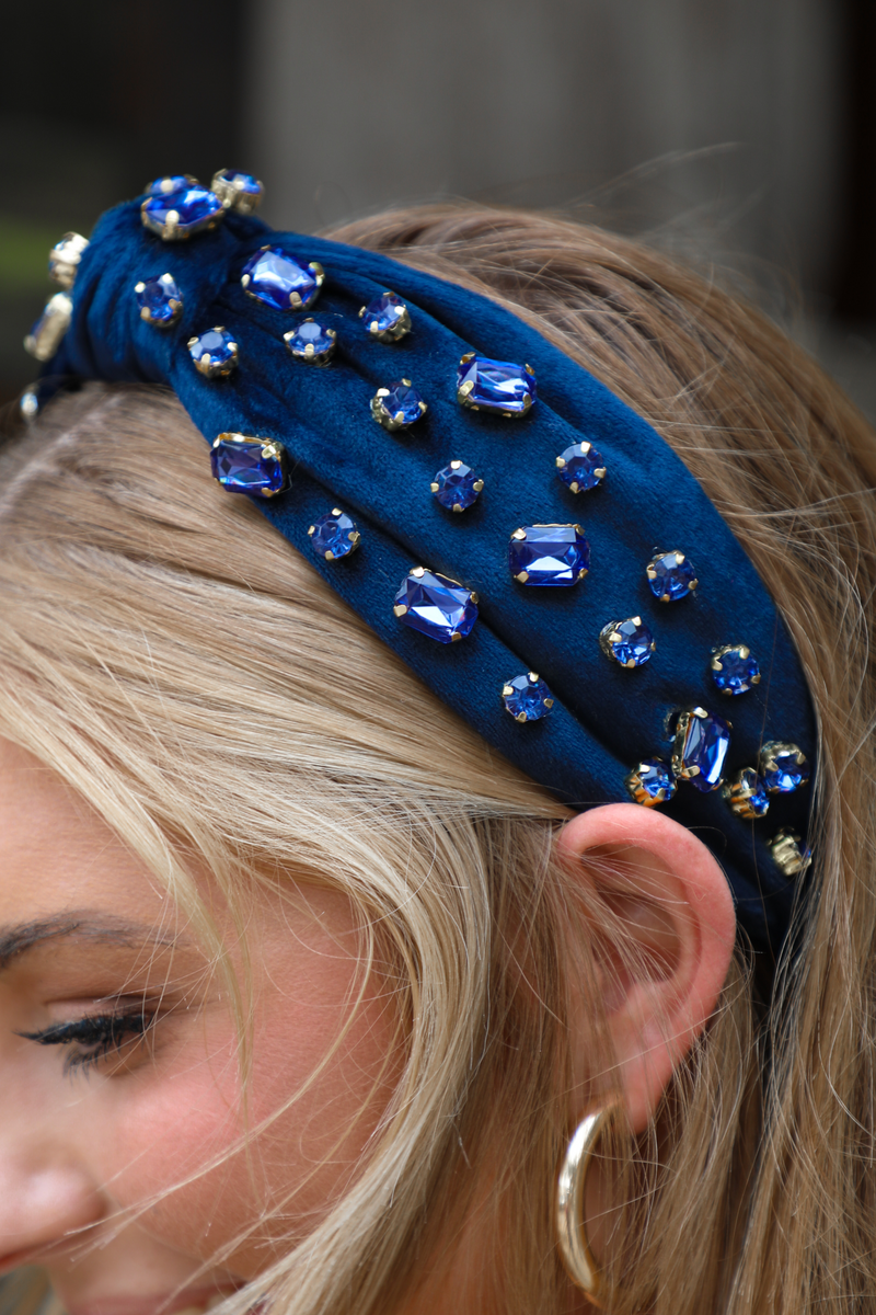 The Rhinestone Headband: Navy