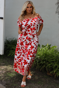 Bring Me Back Maxi Dress: White/Red