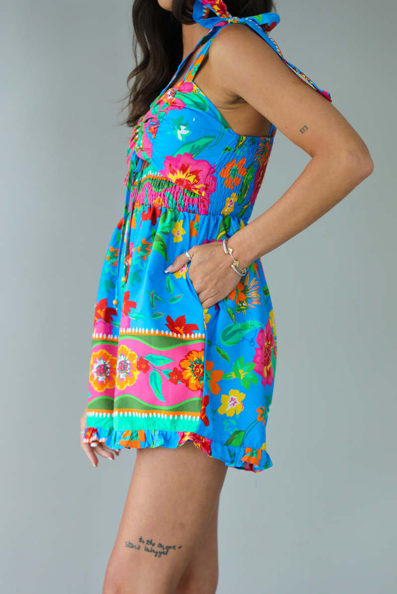 Down The Pier Romper: Blue/Multi