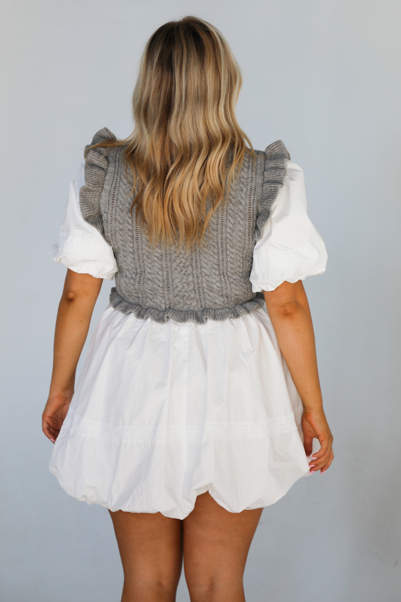 Different Vibes Dress: Grey/White