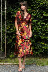 Autumn Inspired Maxi Dress: Burgundy/Multi