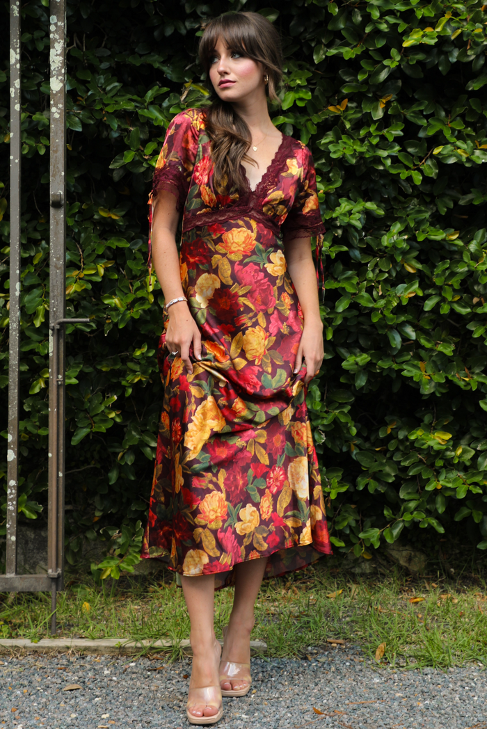 Autumn Inspired Maxi Dress: Burgundy/Multi