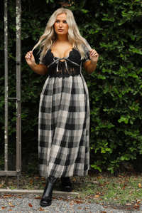 Dawn Maxi Dress: Black/Off-White Plaid