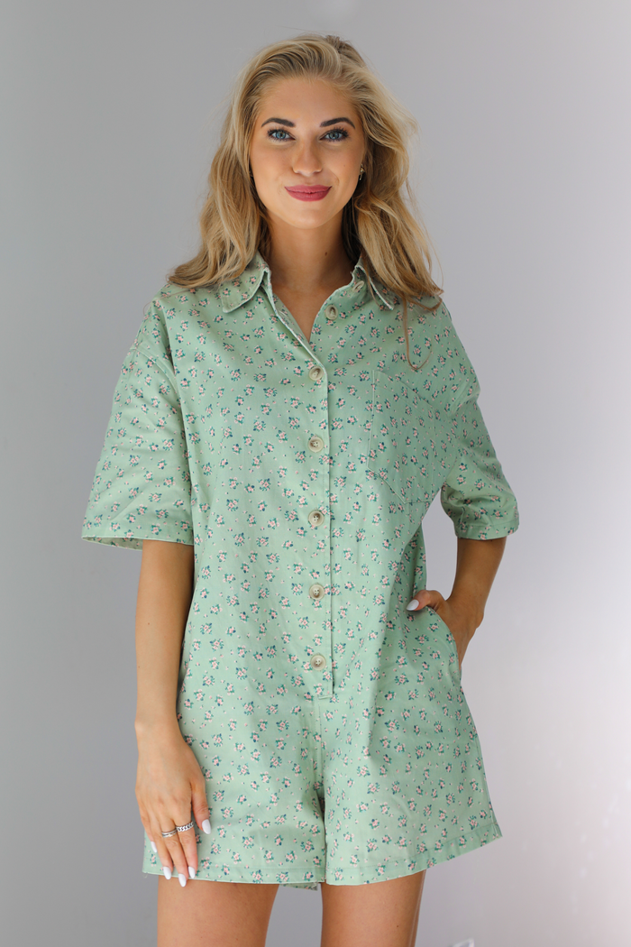 Everything Changes Floral Romper: Sage/Multi