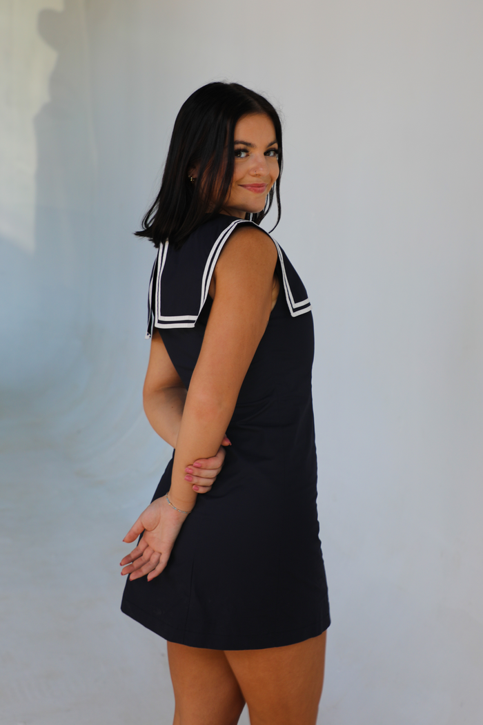 Sunny Skies Dress: Navy/White
