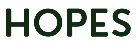 The word 'HOPES' is shown in large, dark green serif letters on a solid black background.