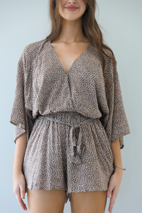 Bring It Back Romper: Taupe/Multi