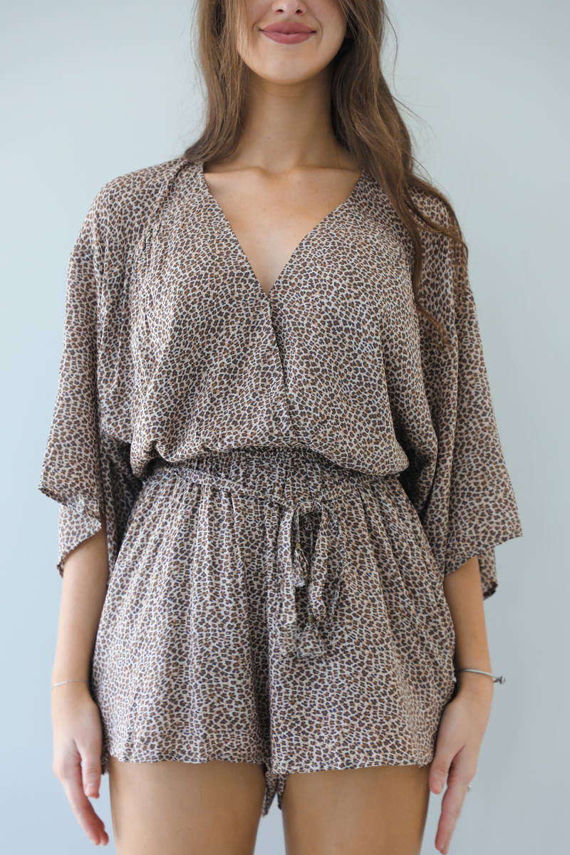 Bring It Back Romper: Taupe/Multi