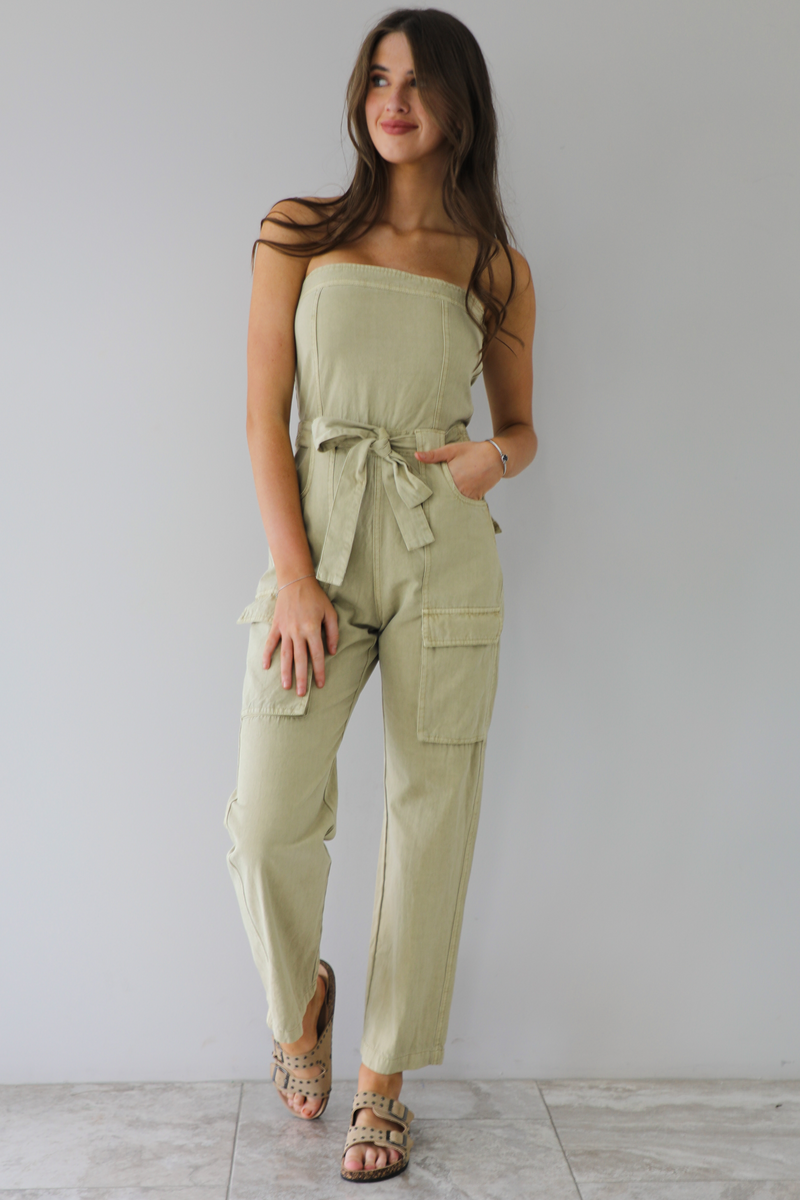 Getting There Jumpsuit: Washed Olive