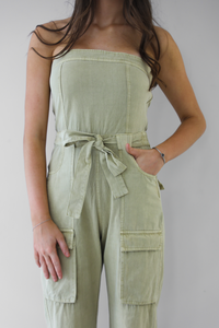 Getting There Jumpsuit: Washed Olive