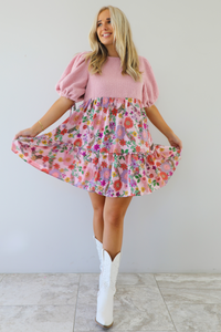 Boucle Mini Dress: Pink/Floral