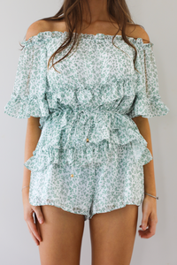 One And Only Romper: Teal/Ivory
