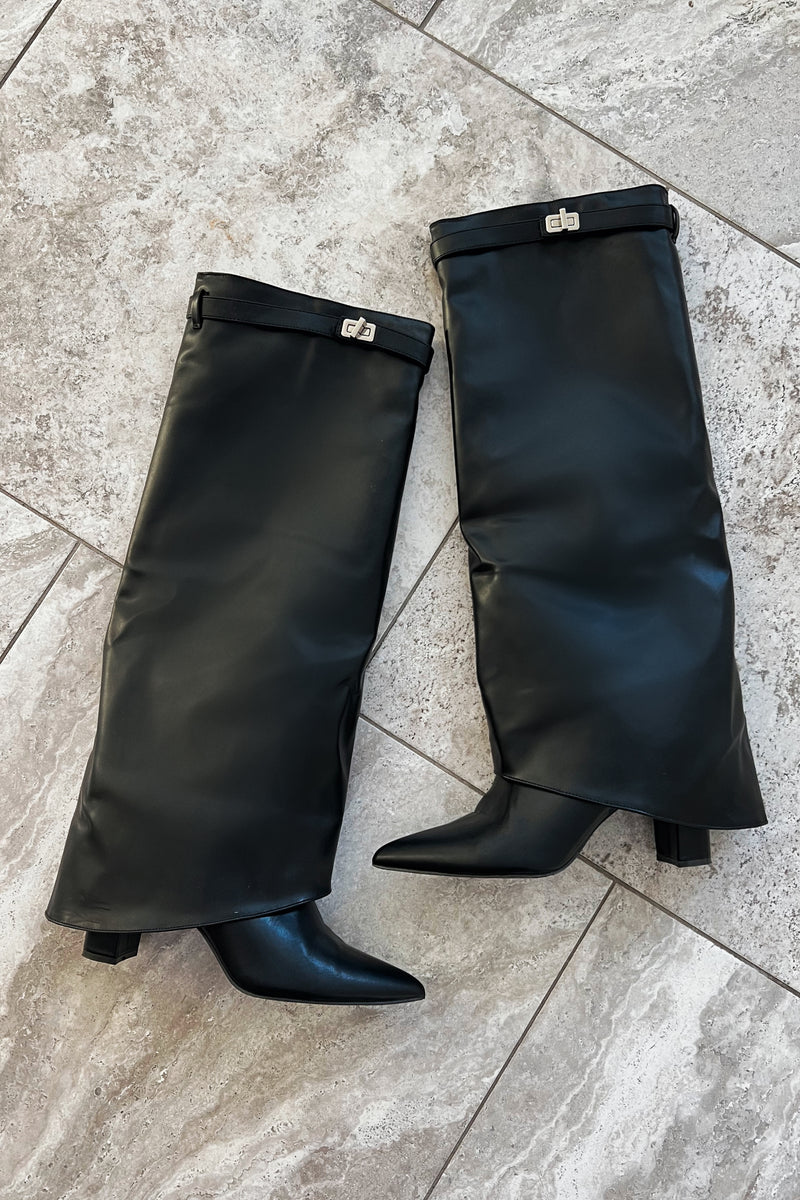 Fold Over Knee Boot: Black