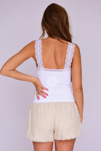 Ribbed Lace Trim Cami: White
